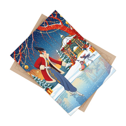 ⛸️🎄 The Christmas Skating Pavilion Ceramic Tile – Art Deco Holiday Elegance