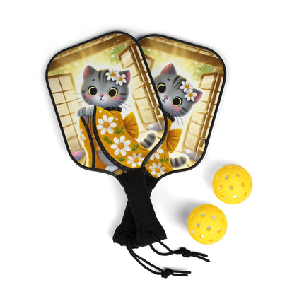 Playful Kitten in the Tea Room Pickleball Kit – Curious Paws & Whimsical Charm