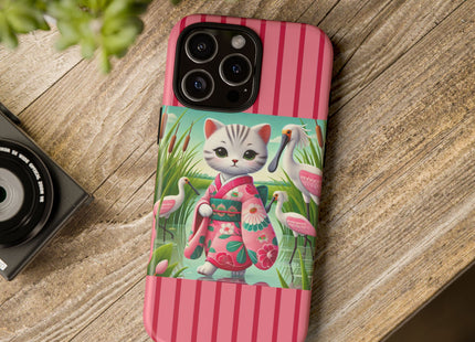 Geisha Kitten Strolls Among the Spoonbills Phone Cases