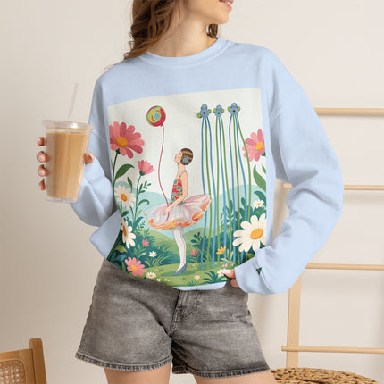 🌼🎈 The Garden Balloon Dancer Crewneck Sweatshirt – Art Deco Floral Whimsy