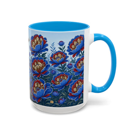 💙🌺 The Sapphire Blossom Garden Dancer Colorful Mug – Art Deco Fashion Fantasy