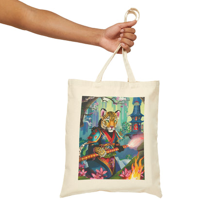 Cyberpunk Leopard Cotton Canvas Tote Bag