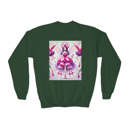 Fuchsia Fairy Youth Crewneck Sweatshirt – Vibrant Color, Floral Magic & Whimsical Elegance