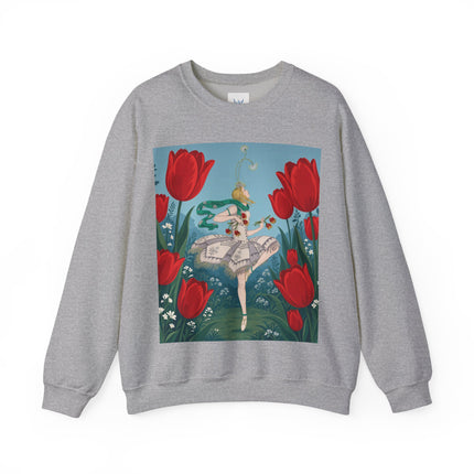 🌷🩰 The Scarlet Tulip Ballet Crewneck Sweatshirt – Art Deco Floral Whimsy