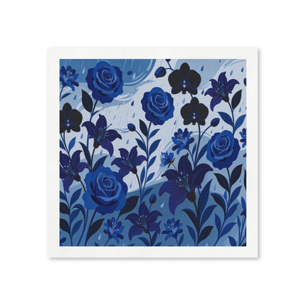 🌹💙 The Midnight Blue Rose And Orchid Garden Napkins – Art Deco Floral Elegance
