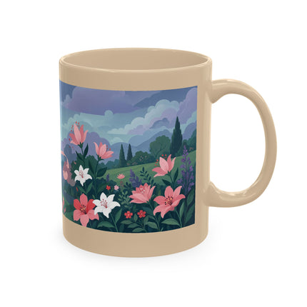 🌹💌 The Lady Blowing Kisses In The Rose Garden Ceramic Mug – Art Deco Floral Romance