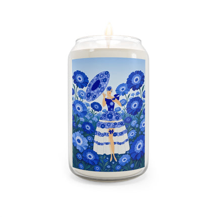 💙🌼 The Lady Of The Sapphire Blue Flower Garden Scented Soy Candle – Art Deco Floral Elegance