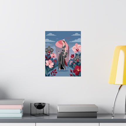 🌸🖤 The Lady Of The Striped Orchid Matte Vertical Poster – Art Deco Floral Elegance