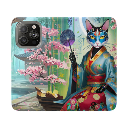🌸✨ Cyberpunk Geisha Flip Case – Neon Elegance & Futuristic Grace