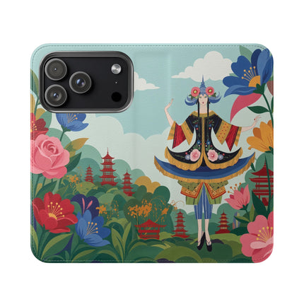 🌸🏯 The Lady Of The Pagoda Garden Flip Case – Art Deco Floral Fantasy