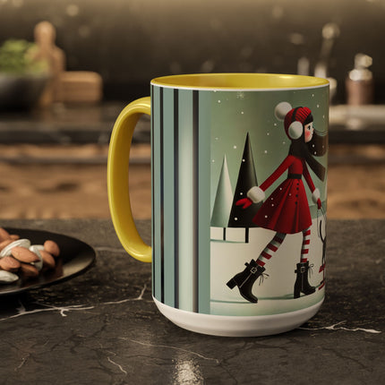 Red Sled & Curious Cats Colorful Mugs (11oz, 15oz)