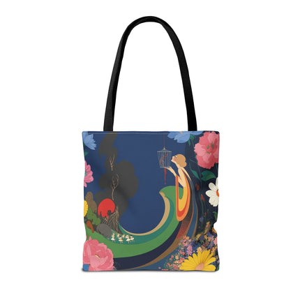 🌙🐦 The Lady Of The Moonlit Birdcage Tote Bag – Art Deco Floral Fantasy