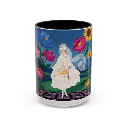 The Lady Of The Golden Parasol Colorful Mugs – Art Deco Botanical Elegance