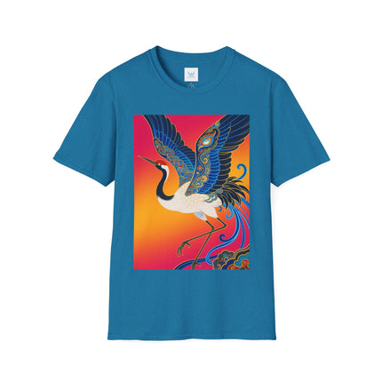 🪽🌅 The Celestial Crane Softstyle T-Shirt – Art Deco Wings Of Elegance