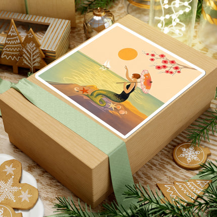 🧜‍♀️☂️ The Mermaid With The Parasol Kiss-Cut Stickers – Art Deco Seaside Fantasy