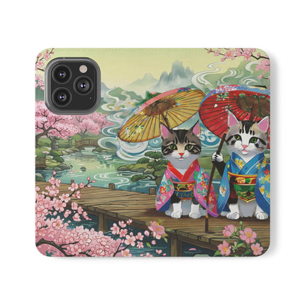 🌸🐱 Kimono Kitties Flip Case – Whimsical Elegance & Storybook Charm