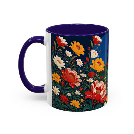 🌺🐦 The Enchanted Birdcage Garden Colorful Mug – Art Deco Floral Fantasy