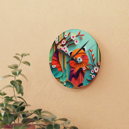 A Playful Red Panda Acrylic Wall Clock, Round and Square