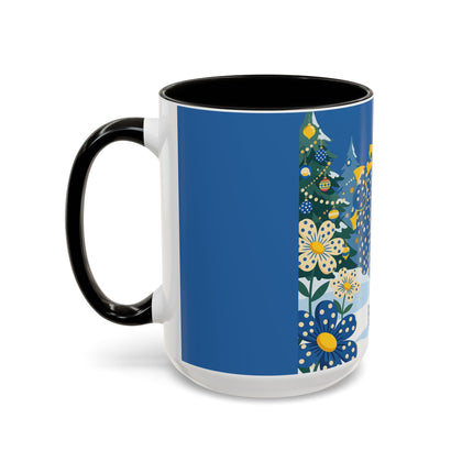 💙🌼 The Bluebell Christmas Promenade Colorful Mug – Art Deco Holiday Fantasy