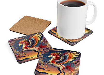 Flame-Winged Horse at Sunset Corkwood Coaster Set