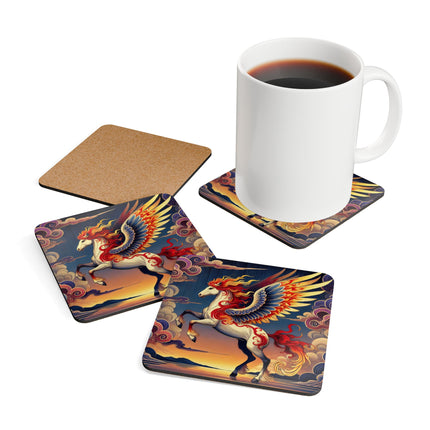 Flame-Winged Horse at Sunset Corkwood Coaster Set