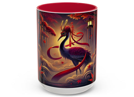 Regal Crimson Crane in the Autumn Mist Colorful Mugs (11oz, 15oz)