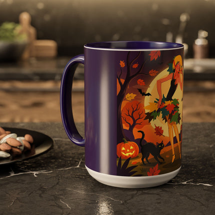 🌕🍂 Autumn Song Beneath The Harvest Moon Colorful Mug – Whimsical Halloween Charm