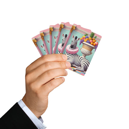Still Life with Zebra, Fruit, and Pink Columns Playing Cards