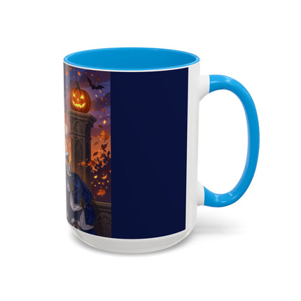 🎃💙 The Pumpkin Lantern Courtship Colorful Mug – Romantic Halloween Elegance