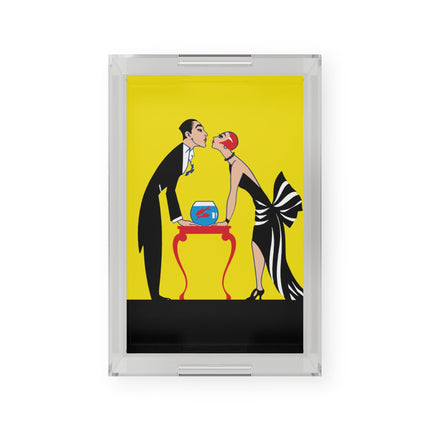 A Moment of Elegance: A Passionate Embrace Amidst Golden Splendor Acrylic Serving Tray