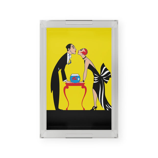 A Moment of Elegance: A Passionate Embrace Amidst Golden Splendor Acrylic Serving Tray