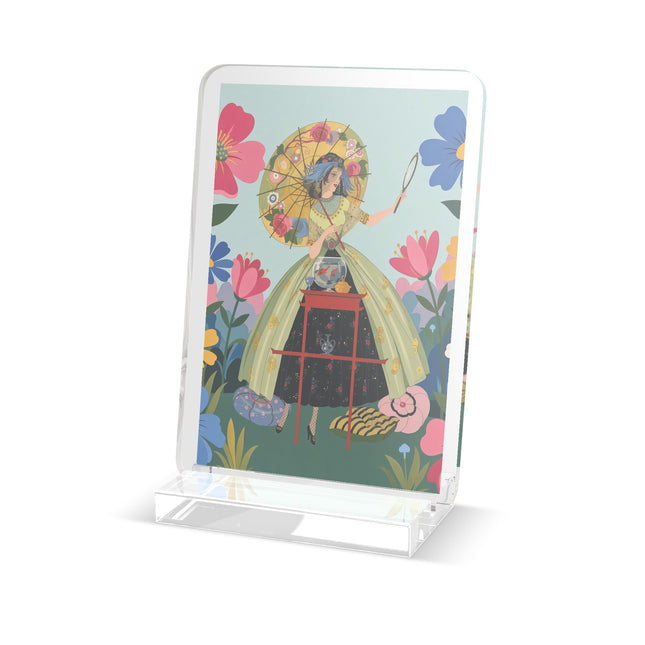 🌸🪞 The Floral Parasol Reflection Acrylic Plaque – Art Deco Garden Fantasy