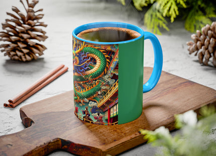 Tibetan Dragon Over Kabuki Duel Colorful Mugs (11oz, 15oz)