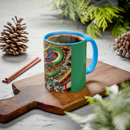 Tibetan Dragon Over Kabuki Duel Colorful Mugs (11oz, 15oz)