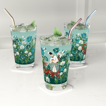 🐉🌿 The Dragon Keeper Pint Glass – Art Deco Floral Fantasy