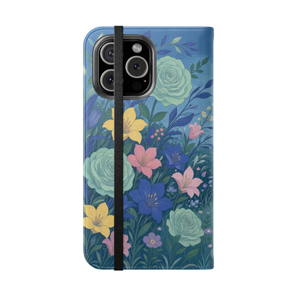 🌸💙 The Lovers In The Enchanted Garden Flip Case – Art Deco Floral Romance