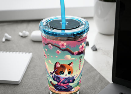 Samurai Kitten Sunsplash Tumbler with Straw, 16oz