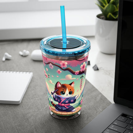 Samurai Kitten Sunsplash Tumbler with Straw, 16oz