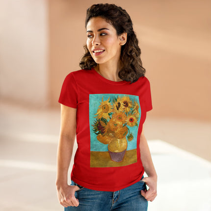 Vase with Twelve Sunflowers by Vincent van Gogh Women's Midweight Cotton Tee