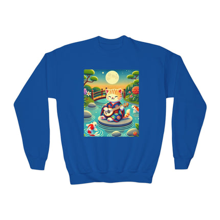 Melodic Kitten by the Koi Pond Youth Crewneck Sweatshirt – Harmony, Joy & Whimsical Charm