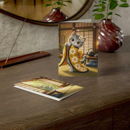 🐱🌼 The Daisy Kimono Kitten Greeting Card – Whimsical Garden Charm