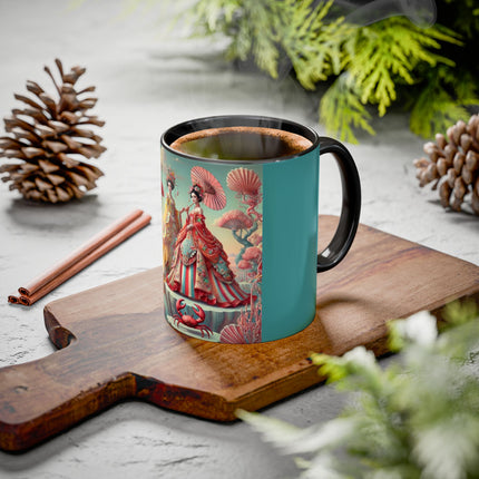 Cherry Blossom Courtesans & Crimson Crab Colorful Mug – Imperial Elegance & Playful Charm