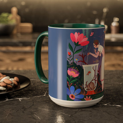 The Lady Of The Enchanted Aquarium Colorful Mugs – Art Deco Aquatic Elegance