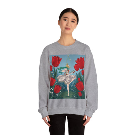 🌷🩰 The Scarlet Tulip Ballet Crewneck Sweatshirt – Art Deco Floral Whimsy