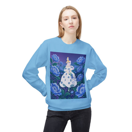 💙🌸 The Enchanted Blue Blossom Garden Midweight Crewneck Sweatshirt – Art Deco Floral Elegance