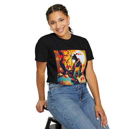 Black Cat in Kimono Unisex Garment-Dyed T-shirt