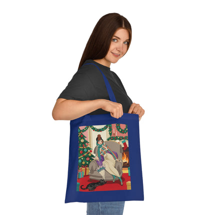 🔥🎄 The Lady Of The Christmas Hearth Cotton Tote Bag – Art Deco Holiday Warmth