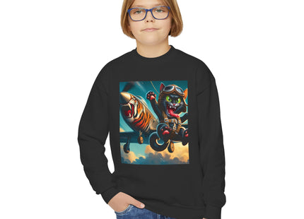 Parachuting Cat Commando Youth Crewneck Sweatshirt