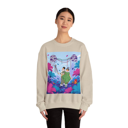 🎭🌸 The Garden Masquerade Crewneck Sweatshirt – Art Deco Floral Whimsy