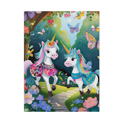 Baby Unicorns and Fluttering Butterflies Matte Canvas, Stretched, 0.75"